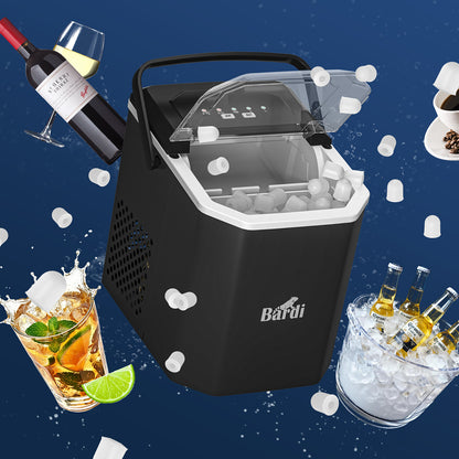 Bardi 1.3L Deluxe IJsblokjesmachine Square – IJsblokmaker Inclusief Luxe Thermosbeker en IJsschep – 9 Blokjes in 8 Minuten – ZWART