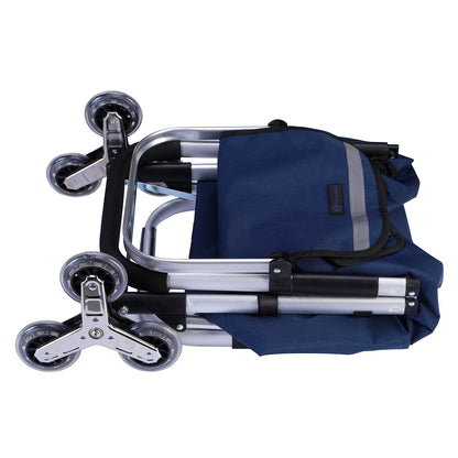 Boodschappentrolley met trapwielen 40L blauw - winkelwagen ophanging - opvouwbaar - telescopisch handvat