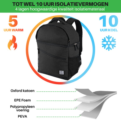 Koeltas 25L zwart - rugzak - 4-laags geïsoleerd - waterafstotend - incl. 2 gratis koelelementen en bieropener