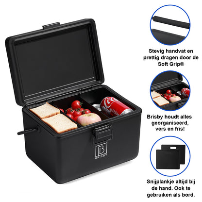 Cool box 12L with handle black - dividers - cutting boards - up to 40 hours insulation - incl. 2 cooling elements of 200ml