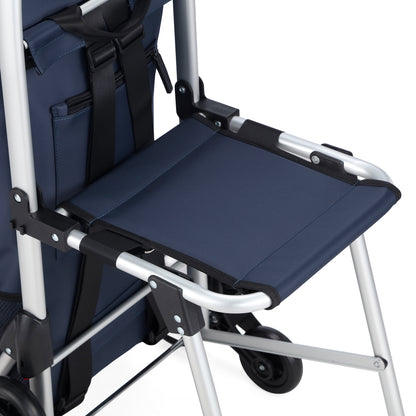 Packaway 35L Boodschappentrolley met 6 Wielen voor Trappen - Klapstoel Functie - Steekwagen Functie - Geïsoleerd - Afneembare Rugzak - Blauw