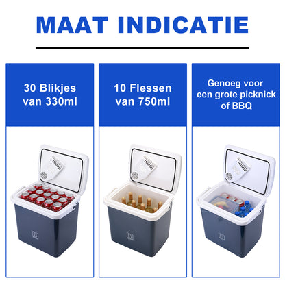 Elektrische koelbox 25L zwart - AC/DC 12V, 220/230V - incl. divider en vershoudbakjes - vergrendelbare deksel