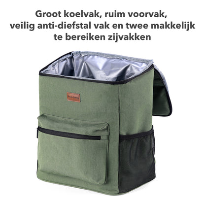 Koeltas rugzak 25L groen - Waterafstotend - anti diefstal vak - 4 laags geïsoleerd - incl. 2 gratis koelelementen en gratis flessenopener