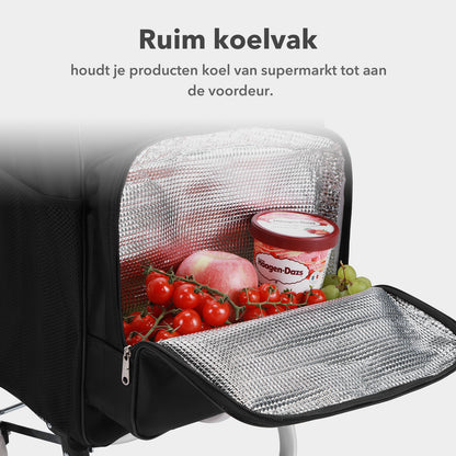 Boodschappentrolley Deluxe 50L met koelvak zwart - boodschappenwagen - steekwagenfunctie