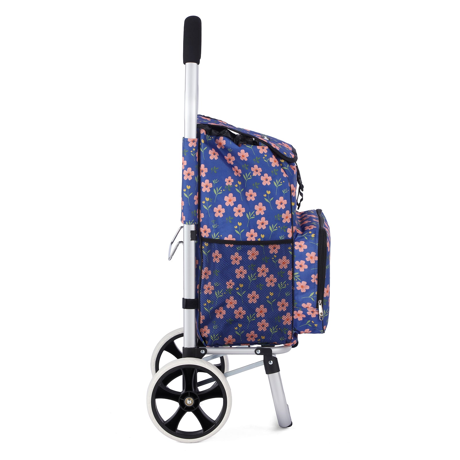 Packaway Boodschappentrolley 45L met Koelvak - Boodschappenwagen met Grote Wielen - Steekwagenfunctie - Waterafstotend - Blue Blossom