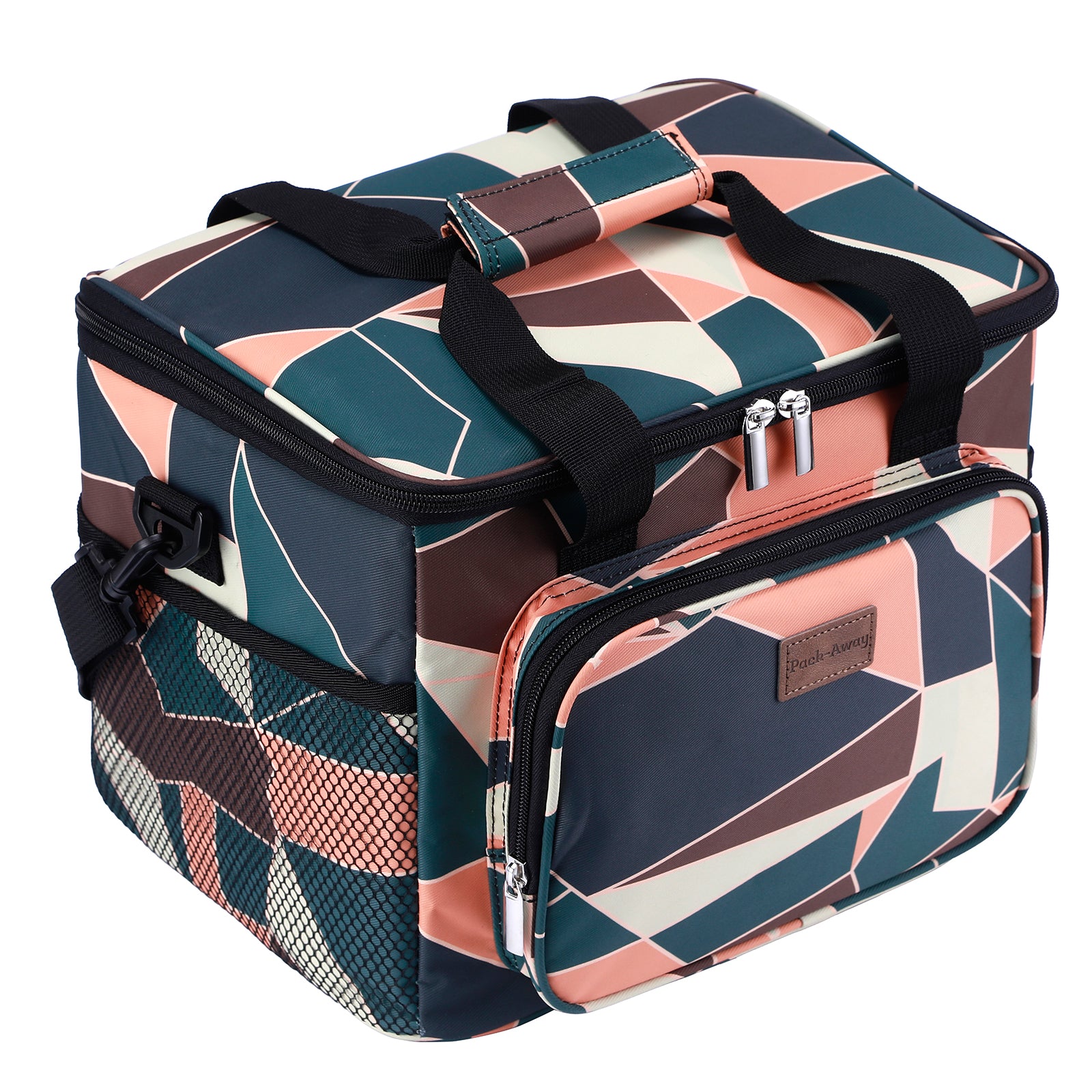 Koeltas 15L abstract kleur - lunchtas - 4-laags geïsoleerd - opvouwbaar - incl. 2 gratis koelelementen en draagband