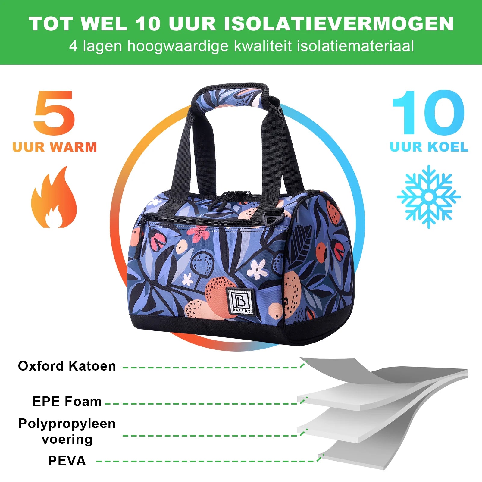 Koeltas 10L valencia -  Lunchtas - 4-laags geïsoleerd - 2 gratis koelelementen - incl. schouderband