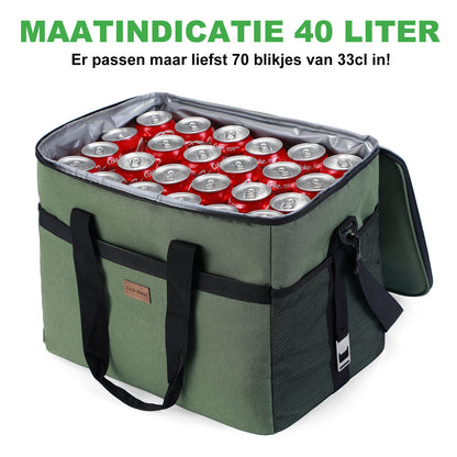 Koeltas 40L groen - lunchtas - opvouwbaar - 4-laags geïsoleerd - incl. 6 gratis koelelementen en draagband