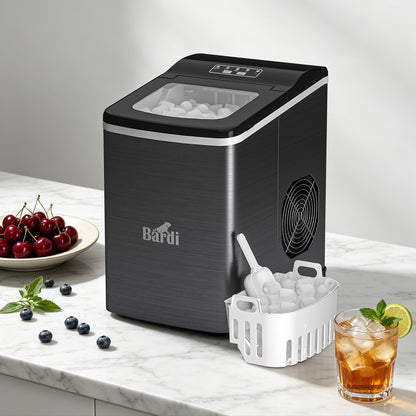 Bardi 2.0L Deluxe IJsblokjesmachine – IJsblokmaker Inclusief Luxe Thermosbeker en IJsschep – 9 Blokjes in 8 Minuten – GUNMETAL RVS