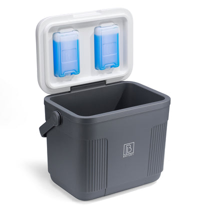 Brisby Koelbox 22L grijs + 3-delige vershoudbakjes + 2 thermosflessen 0,5L set