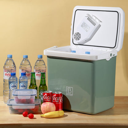 Elektrische koelbox 25L groen - AC/DC 12V, 220/230V - incl. divider en vershoudbakjes - vergrendelbare deksel