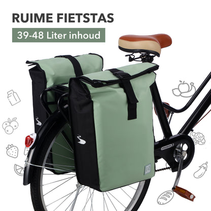 Brisby Dubbele Fietstas Rolltop Zwart 39-48L Waterdicht Geschikt voor Elektrische Fietsen & E-Bike - Groen