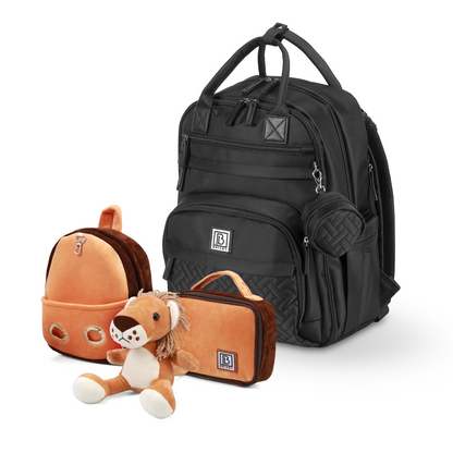 Brisby Premium Luiertas  - Zwart - Kinderrugzak - 1.5L kinderlunchtas Leeuw