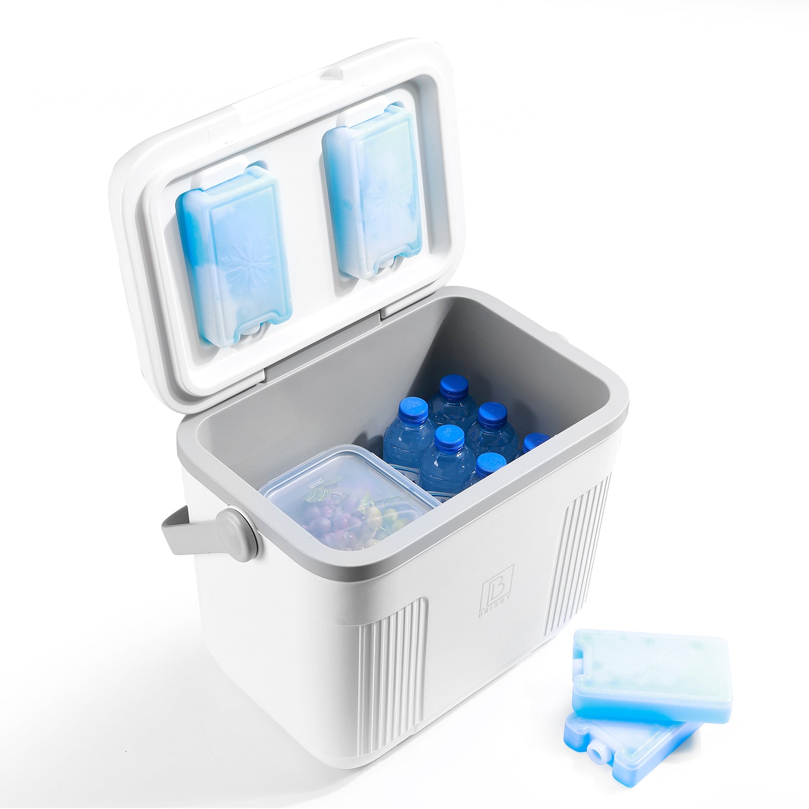 Brisby Koelbox 22L wit + 2 thermosflessen 0,5L set -  incl. 4 koelelementen