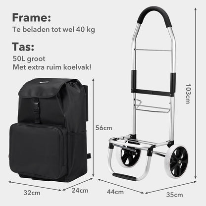 Boodschappentrolley Deluxe 50L met koelvak zwart - boodschappenwagen - steekwagenfunctie