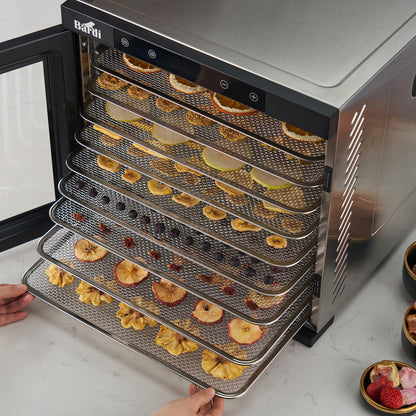 Bardi Voedseldroger 10-laags 1000W RVS - 24-uurs timer - led-bedieningspaneel - incl. 10 inlegvellen en voedseltang