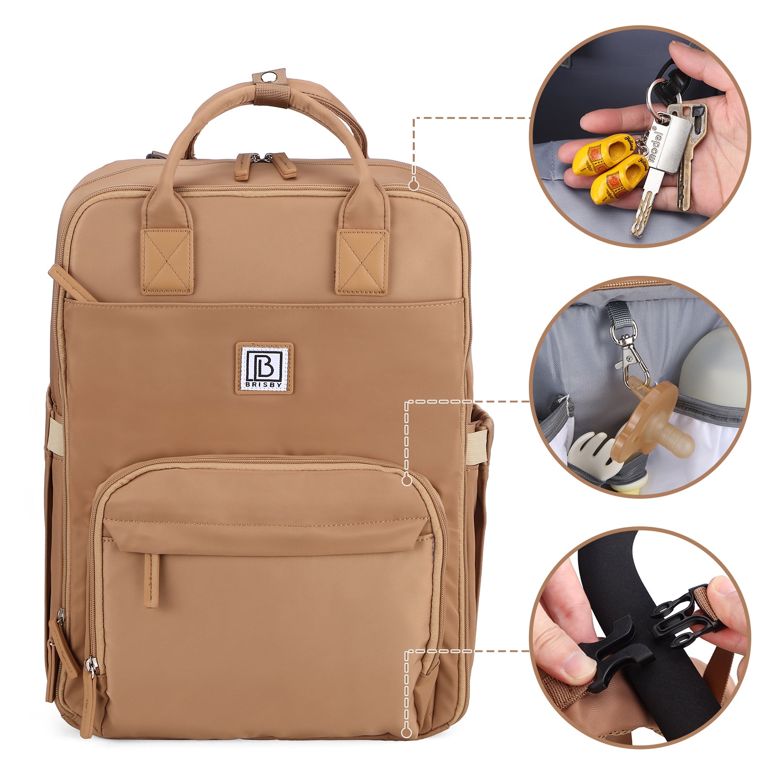 Brisby slijtvaste Luiertas – verzorgingstas – met buggymontage - True Terracotta