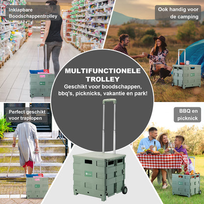 Packaway Boodschappentrolley krat XL 50L groen - incl. deksel