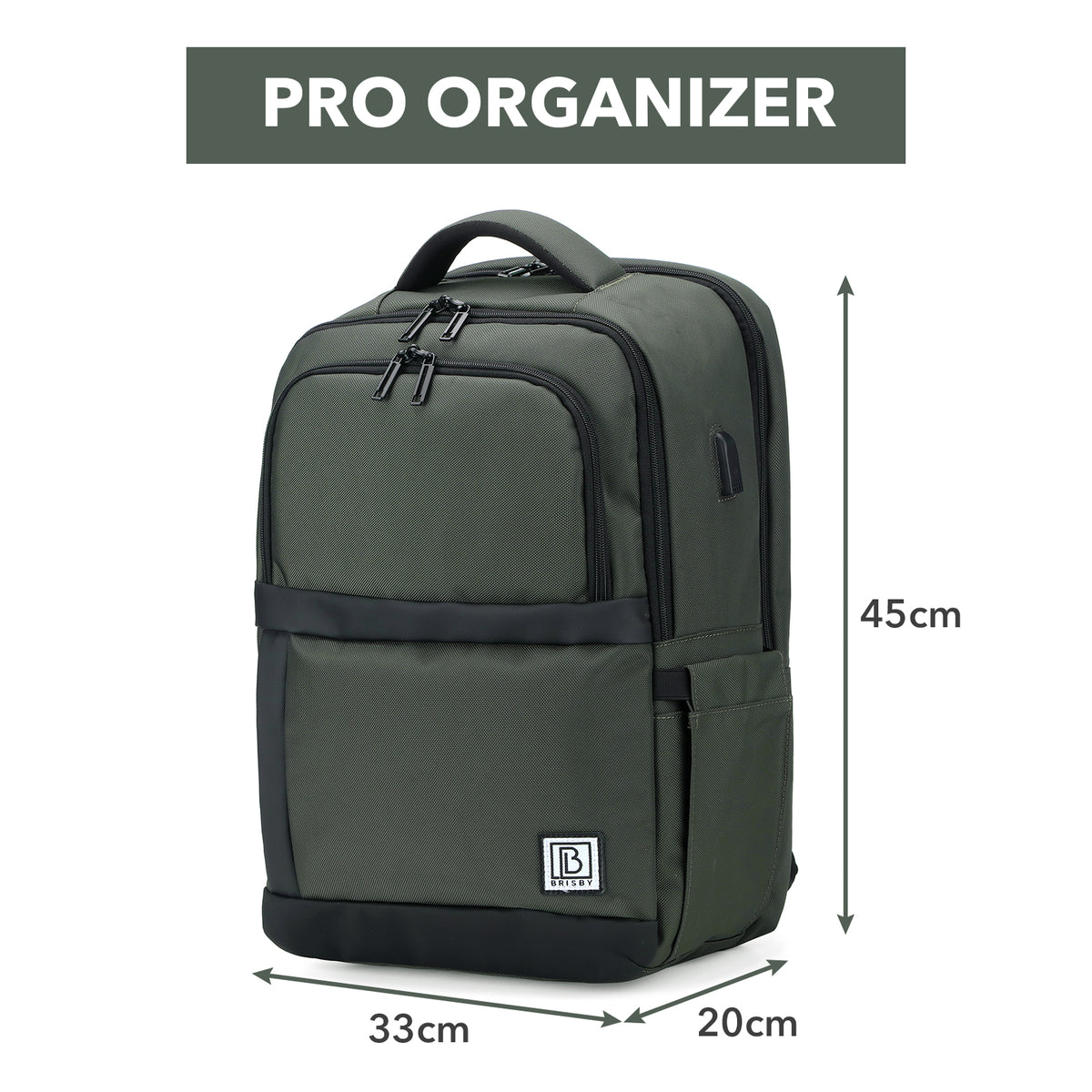 Brisby Rugzak Pro 2 – Laptoprugzak tot 15,7 inch voor Werk, School en Reizen – Waterafstotend – Met Tabletvak, Antidiefstalvak en Trolleysleeve – Groen