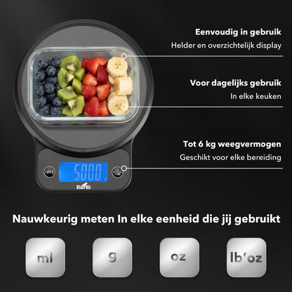 Bardi Digitale keukenweegschaal - Tarra functie - 1 g tot 10 kg - zwart