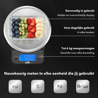 Bardi Digitale keukenweegschaal - Tarra functie - 1 g tot 10 kg - wit