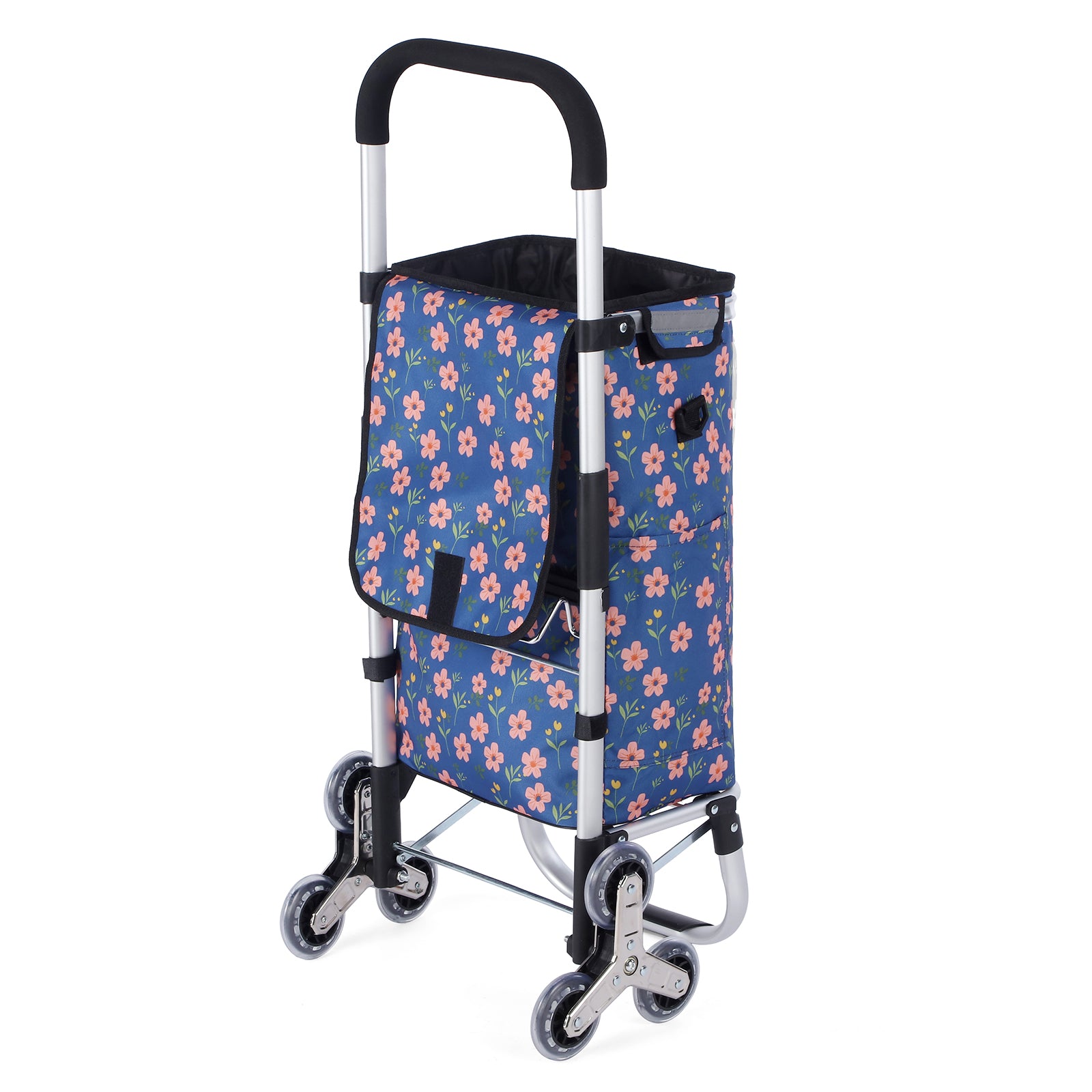 Packaway Boodschappentrolley met Trapwielen 40 Liter - Opvouwbare Boodschappenwagen met ruim Koelvak - Blue Blossom