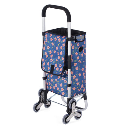 Packaway Boodschappentrolley met Trapwielen 40 Liter - Opvouwbare Boodschappenwagen met ruim Koelvak - Blue Blossom