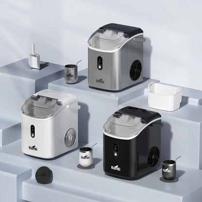 Bardi 1.1L - Nugget IJsblokjesmachine Rond - Crushed Ice Maker met IJsschep - 15kg/24 uur - Ijsblokjesmaker - Met Lux Thermosbeker - WIT - Citruspers RVS