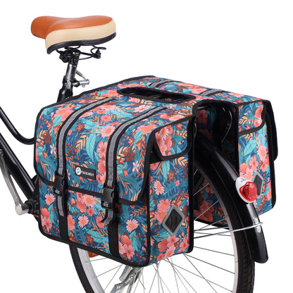 Packaway dubbele fietstas achterop 36 liter waterafstotend met reflectie Wild Garden