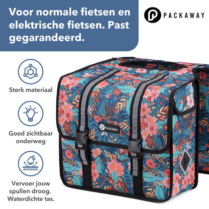 Packaway Dubbele Fietstassen 36L Wild Garden - waterdicht - reflectie