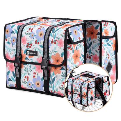 Packaway dubbele fietstas 36 liter waterafstotend met reflectie Pastel Blossom