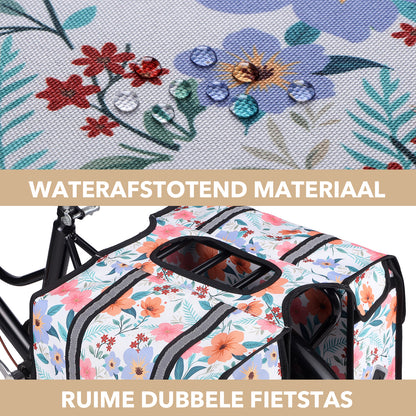 Packaway dubbele fietstas 36 liter waterafstotend met reflectie Pastel Blossom