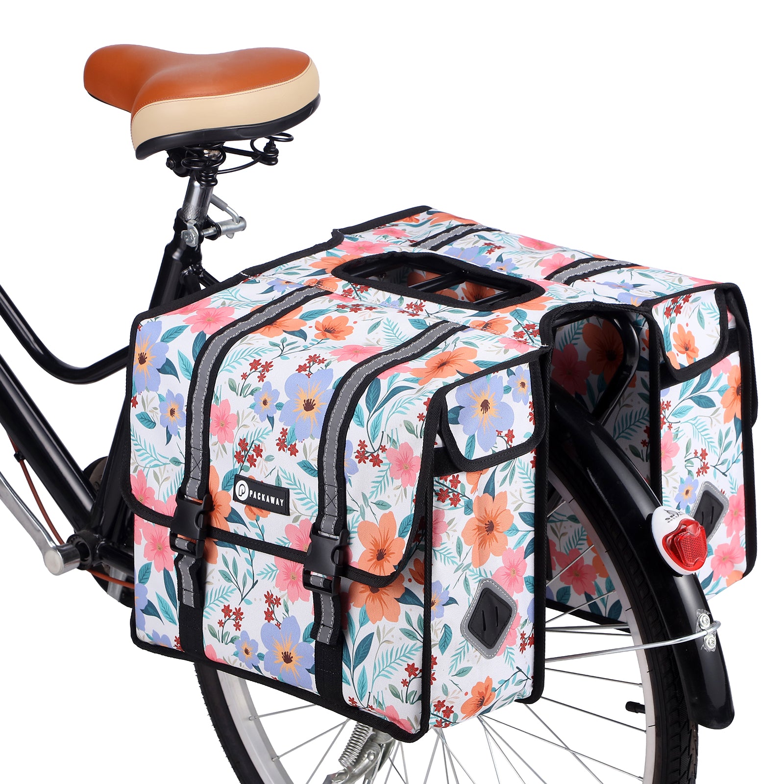 Packaway dubbele fietstas 36 liter waterafstotend met reflectie Pastel Blossom