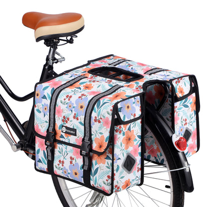 Packaway dubbele fietstas 36 liter waterafstotend met reflectie Pastel Blossom