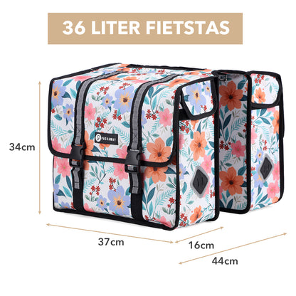 Packaway dubbele fietstas 36 liter waterafstotend met reflectie Pastel Blossom