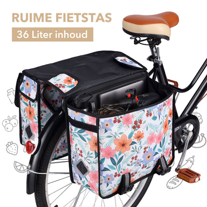 Packaway dubbele fietstas 36 liter waterafstotend met reflectie Pastel Blossom