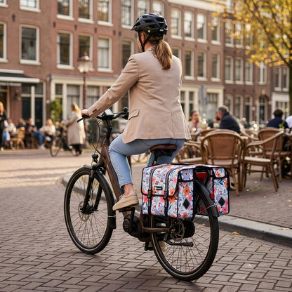 Packaway dubbele fietstas 36 liter waterafstotend met reflectie Pastel Blossom