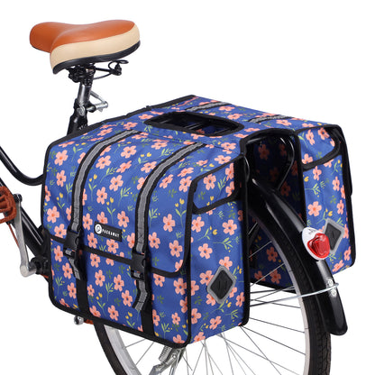 Packaway dubbele fietstas voor bagagedrager 36 liter waterafstotend afneembaar met reflectie Blue Blossom