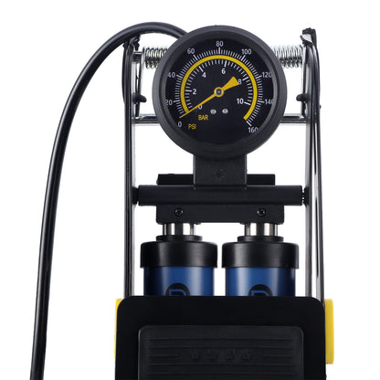 Packaway voetpomp dubbel cilinder met manometer - 8 bar - Presta en Schrader