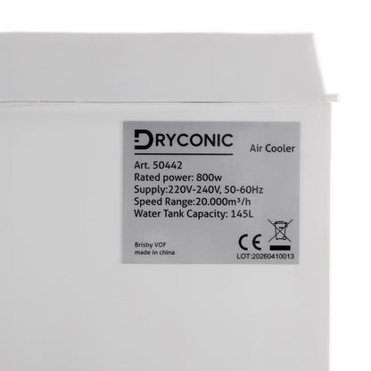 Dryconic 50442 industriële luchtkoeler 20.000 m3 per uur - 145 liter watertank - met afstandsbediening en koelelementen
