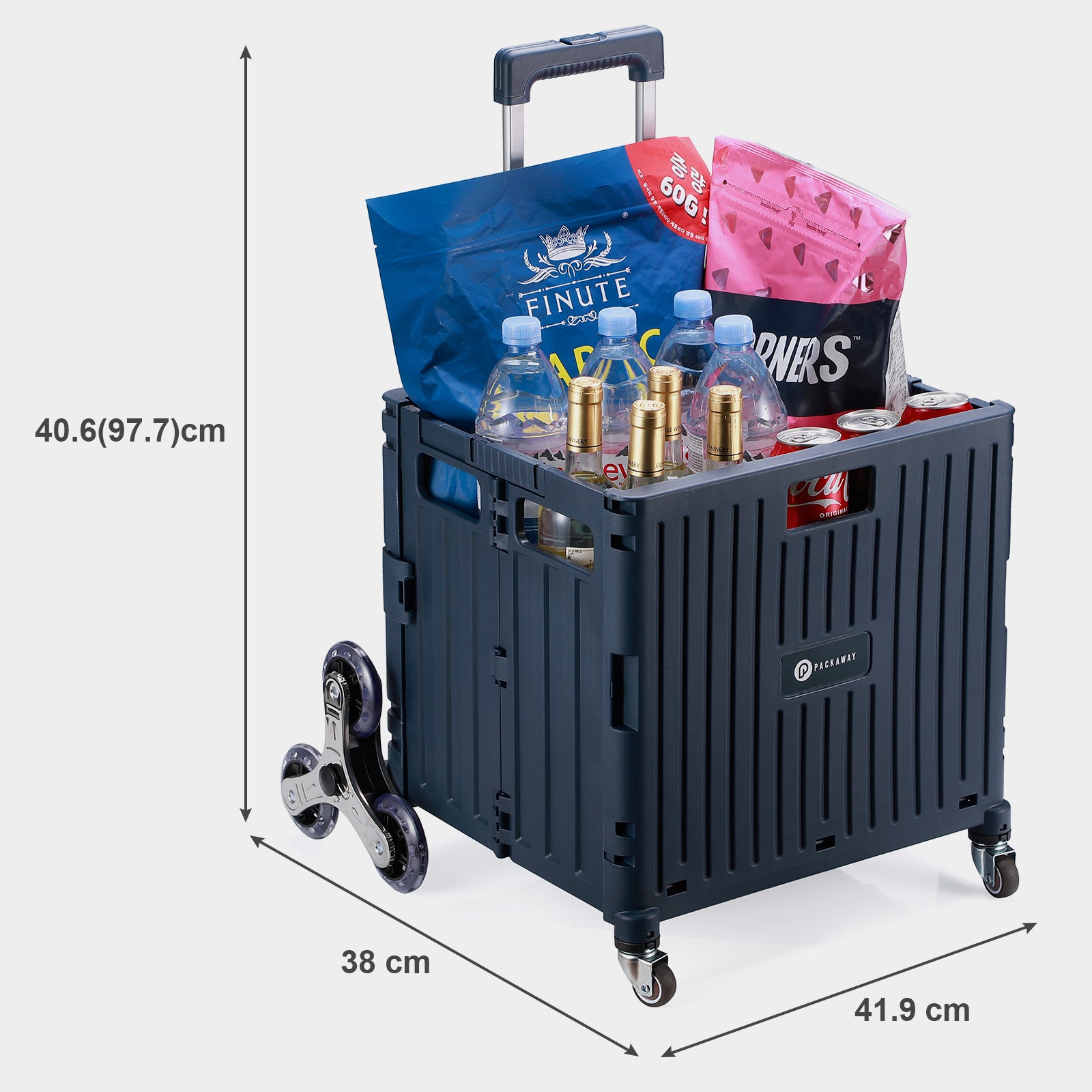 Packaway Boodschappentrolley krat XL 50L blauw - incl. trapwielen, deksel