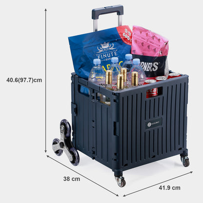 Packaway Boodschappentrolley krat XL 50L blauw - incl. trapwielen, deksel