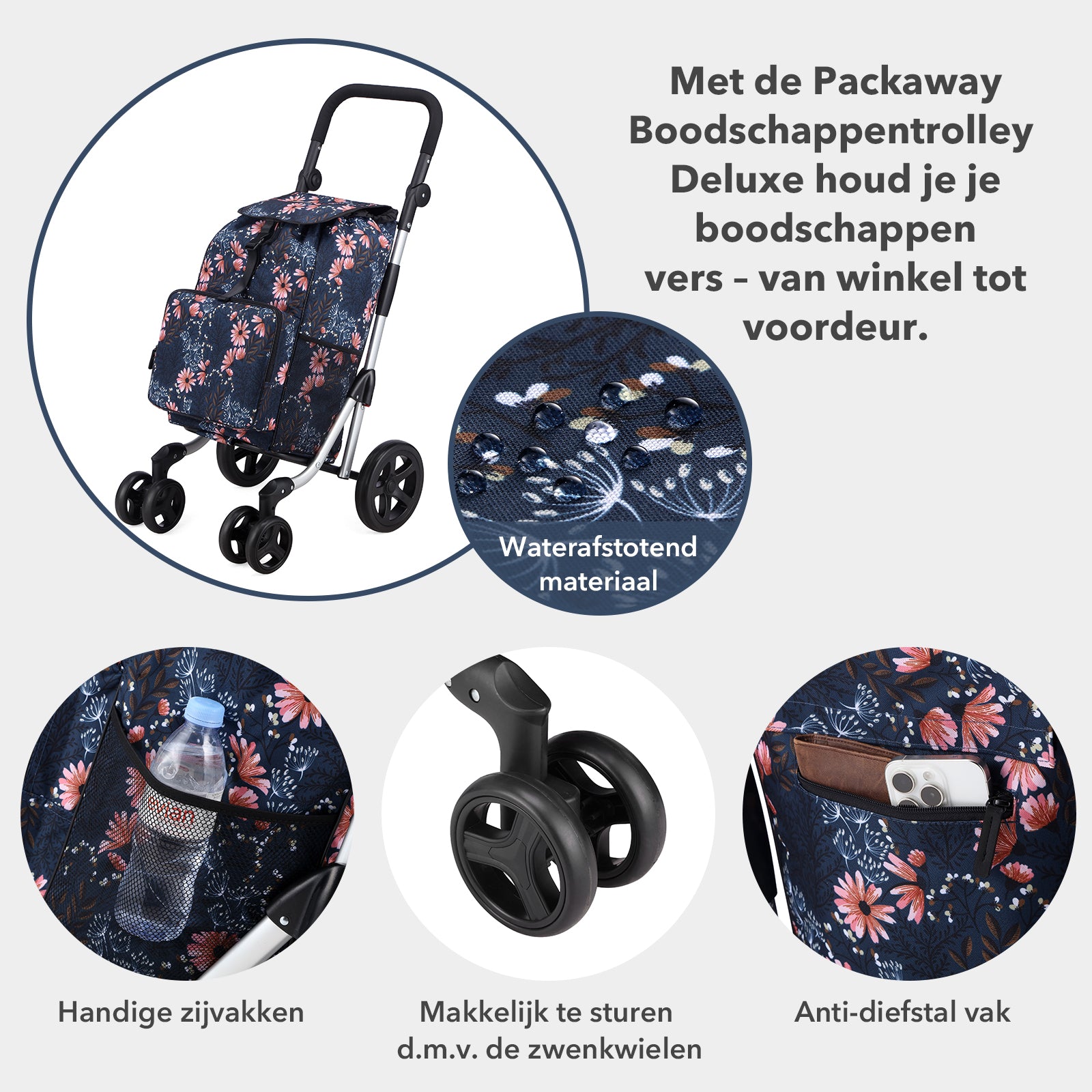 Packaway Boodschappentrolley 60L groen - incl. koelvak - steekwagenfunctie - Groen / 60 Liter
