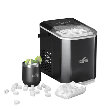 Bardi 1.3L Deluxe IJsblokjesmachine Square – IJsblokmaker Inclusief Luxe Thermosbeker en IJsschep – 9 Blokjes in 8 Minuten – RVS