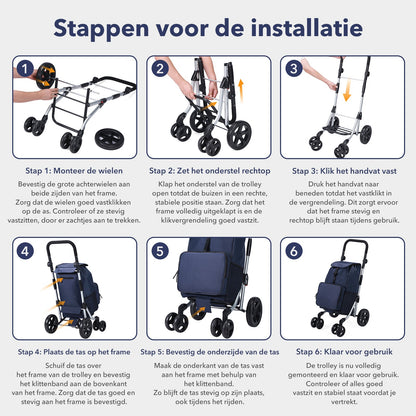Packaway Boodschappentrolley 60L blauw - incl. koelvak - steekwagenfunctie - Blauw / 60 Liter