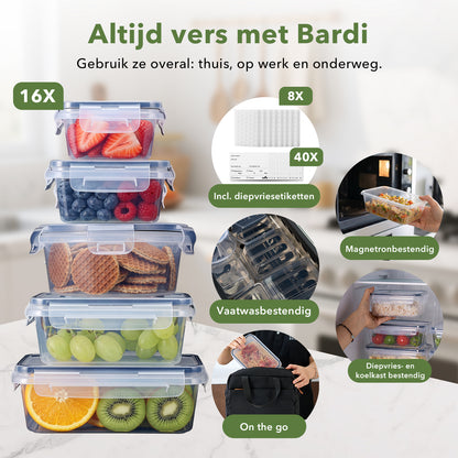 Bardi vershoudbakjes set 16 stuks - BPA vrij