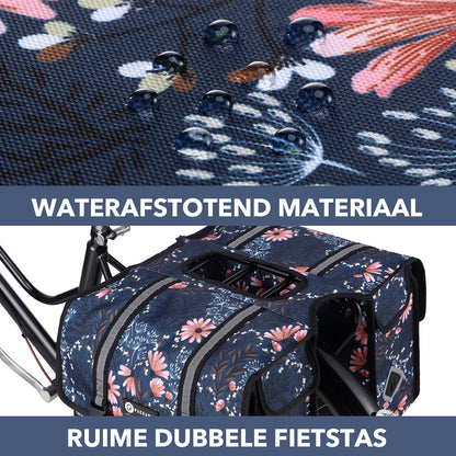 Packaway Dubbele Fietstassen 36L Japanese Flower - waterdicht - reflectie