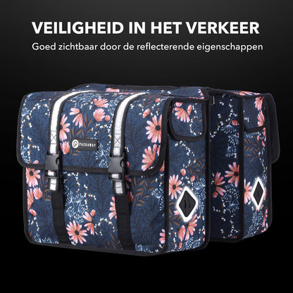 Packaway Dubbele Fietstassen 36L Japanese Flower - waterdicht - reflectie