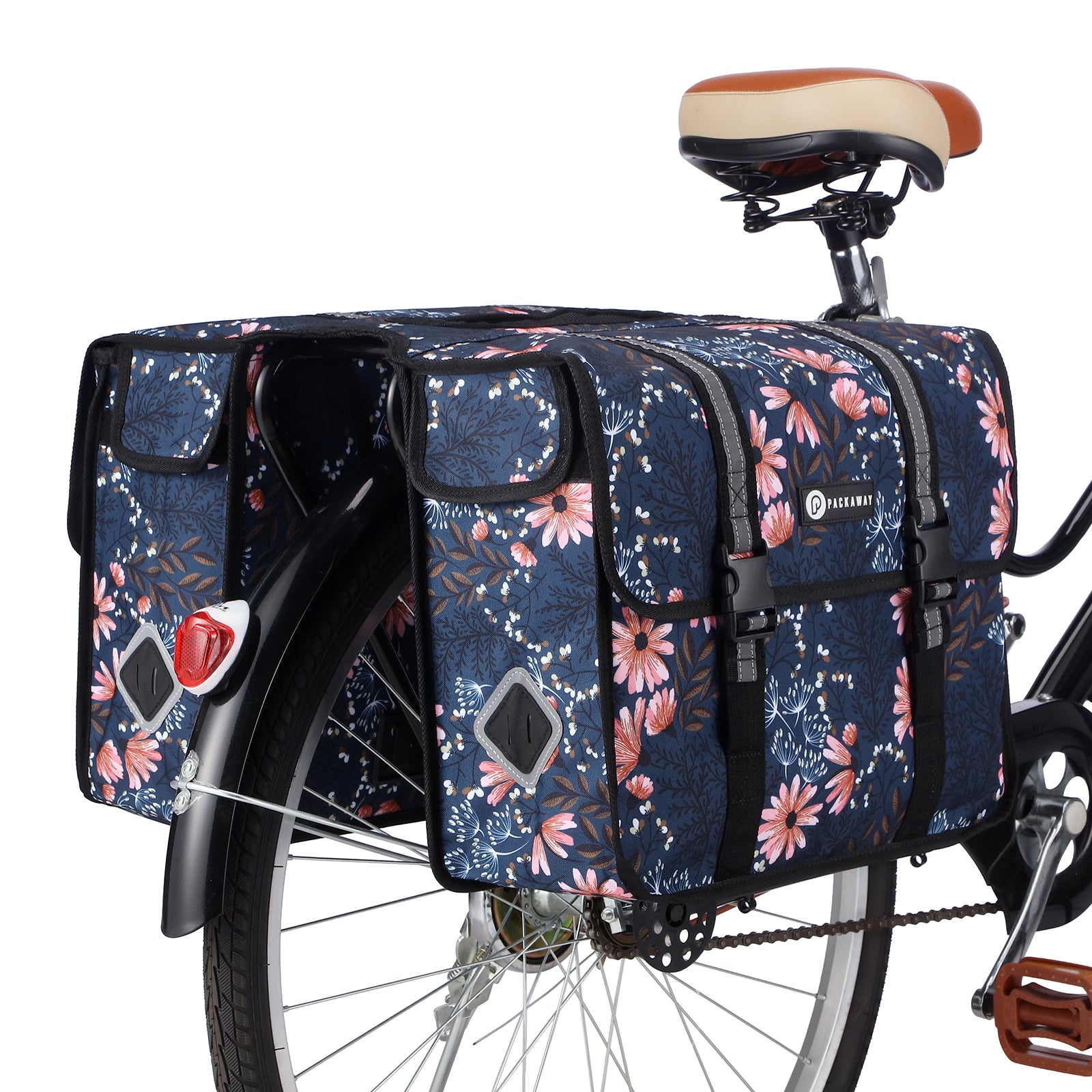 Packaway Dubbele Fietstassen 36L Japanese Flower - waterdicht - reflectie