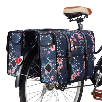 Packaway Dubbele Fietstassen 36L Japanese Flower - waterdicht - reflectie